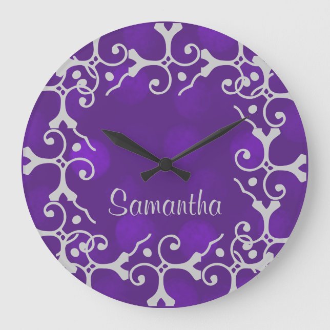 Silver Elegance Purple Sparkle Pers. Wall Clock (Front)