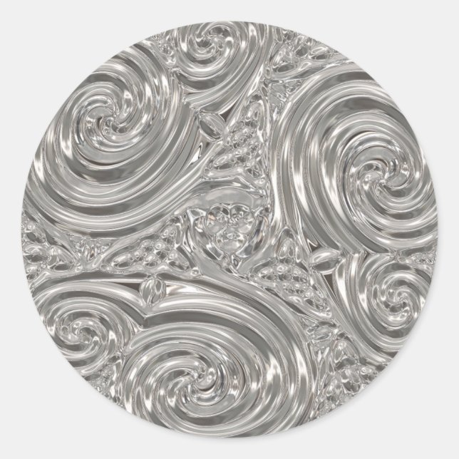 Silver elegant art nouveau embossed look  classic round sticker (Front)