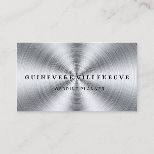 Silver elegant business card for wedding planning (Front)