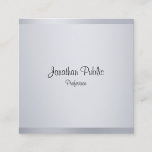 Silver Elegant Calligraphy Script Template Modern Square Business Card
