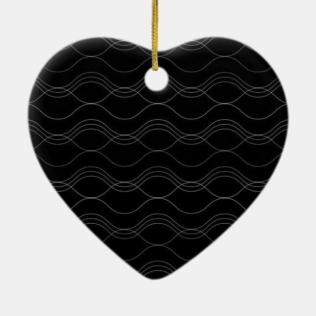Silver, elegant, cool, modern, simple wavy pattern ceramic ornament (Back)