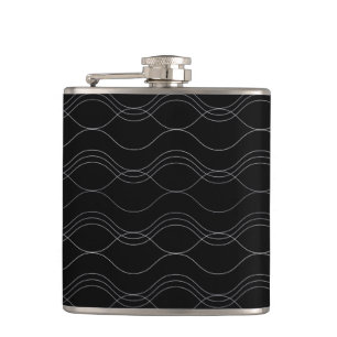 Silver, elegant, cool, modern, simple wavy pattern hip flask