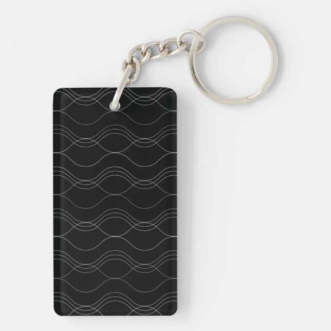 Silver, elegant, cool, modern, simple wavy pattern key ring (Back)