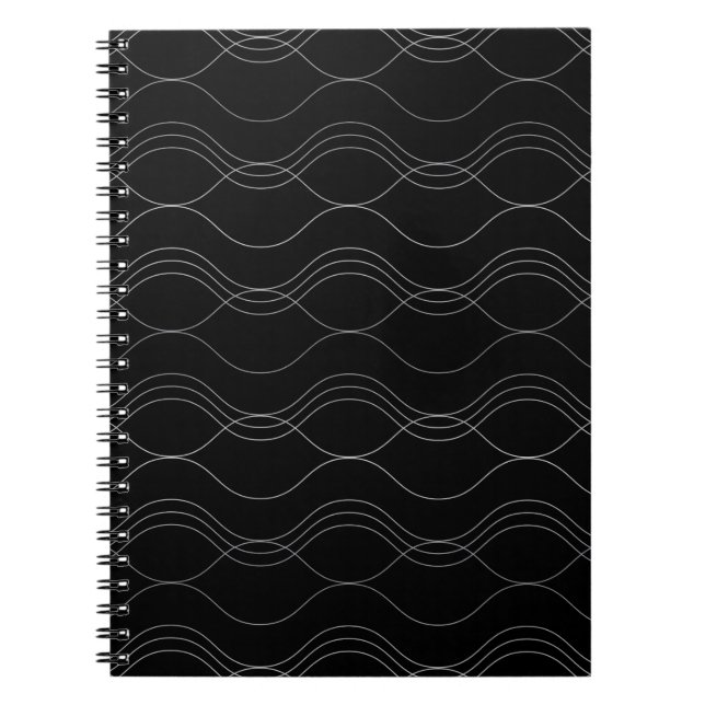 Silver, elegant, cool, modern, simple wavy pattern notebook (Front)