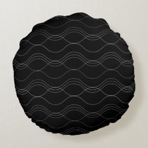 Silver, elegant, cool, modern, simple wavy pattern round cushion