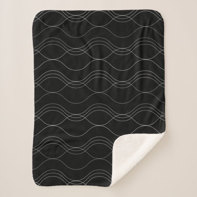 Silver, elegant, cool, modern, simple wavy pattern sherpa blanket (Front)