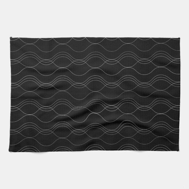 Silver, elegant, cool, modern, simple wavy pattern tea towel (Horizontal)