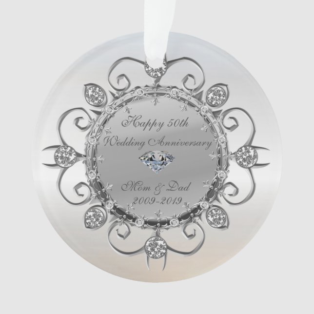Silver Elegant Diamonds 50th Wedding Anniversary Ornament (Front)
