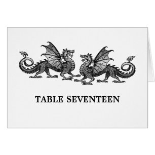 Silver Elegant Dragons Table Number Card
