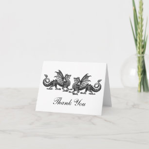 Silver Elegant Dragons Thank You Card