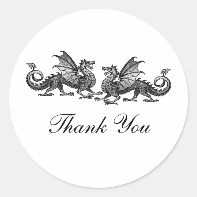 Silver Elegant Dragons Thank You Stickers (Front)
