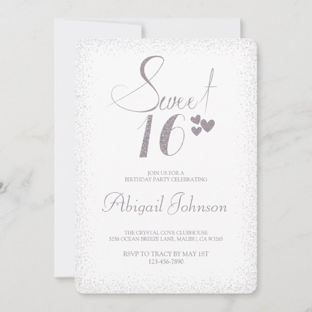 Silver Elegant Girls Sweet 16 Birthday  Invitation (Front)