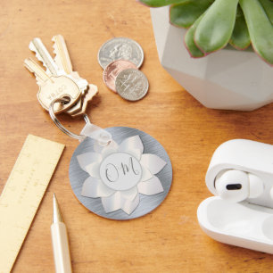 Silver Elegant Lotus OM  Key Ring