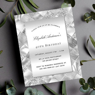 Silver elegant modern budget birthday invitation flyer