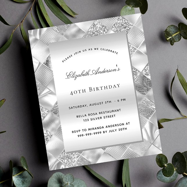 Silver elegant modern budget birthday invitation flyer (Creator Uploaded)