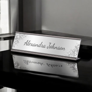 Silver Elegant Modern Professional Office Desk Name Plate