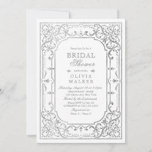 Silver elegant ornate vintage bridal shower invitation