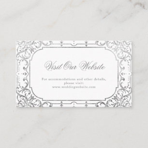 Silver elegant ornate vintage visit website place card