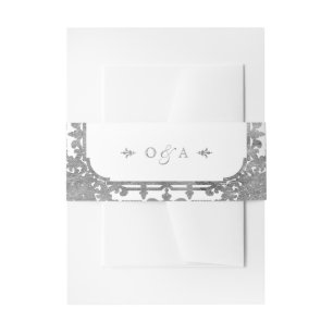 Silver elegant ornate vintage wedding monogram invitation belly band