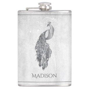 Silver Elegant Peacock Flask