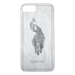Silver Elegant Peacock Personalised iPhone 8/7 Case