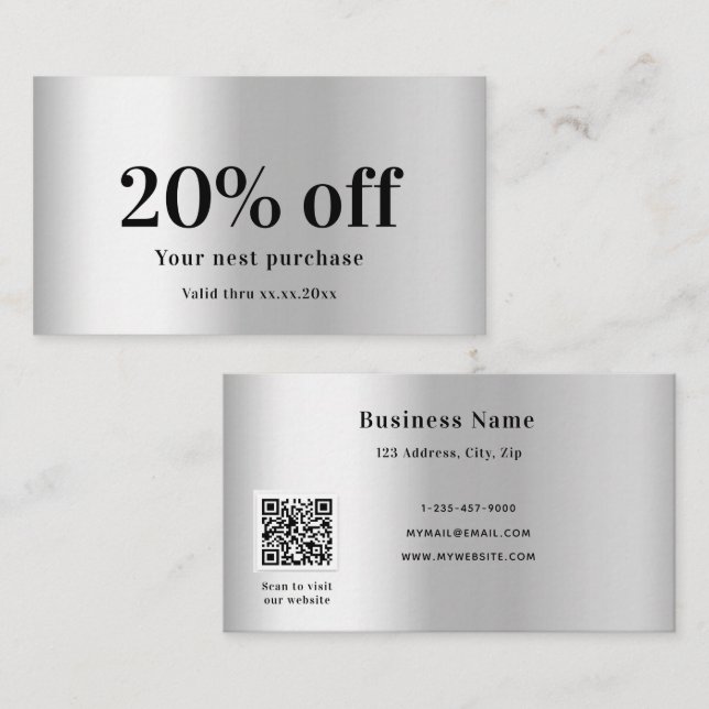 Silver elegant qr code discount card (Front/Back)