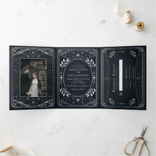 Silver Elegant Tarot Wedding Tri-Fold Invitation