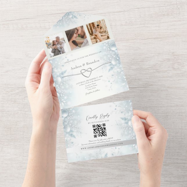 Silver Elegant Winter Wedding All In One Invitation (Tearaway)