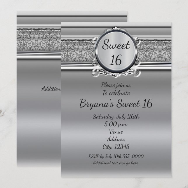 Silver Elegant with Emblem Any Event Invitations (Front/Back)