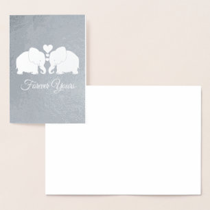 Silver Elephant Couple With Hearts Forever Yours Foil Card