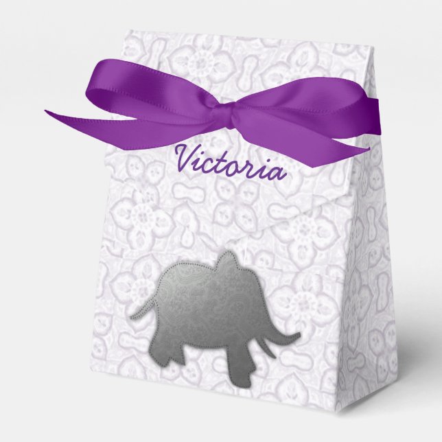 silver elephant - white favour box (Front Side)
