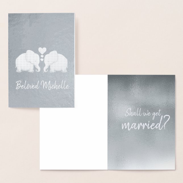 Silver Elephants With Hearts Marriage Proposal Foil Card (Display)