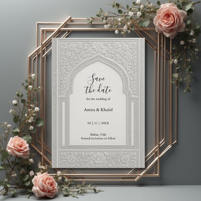 Silver Embossed Floral Arch Wedding save the date Invitation (Creator Uploaded)