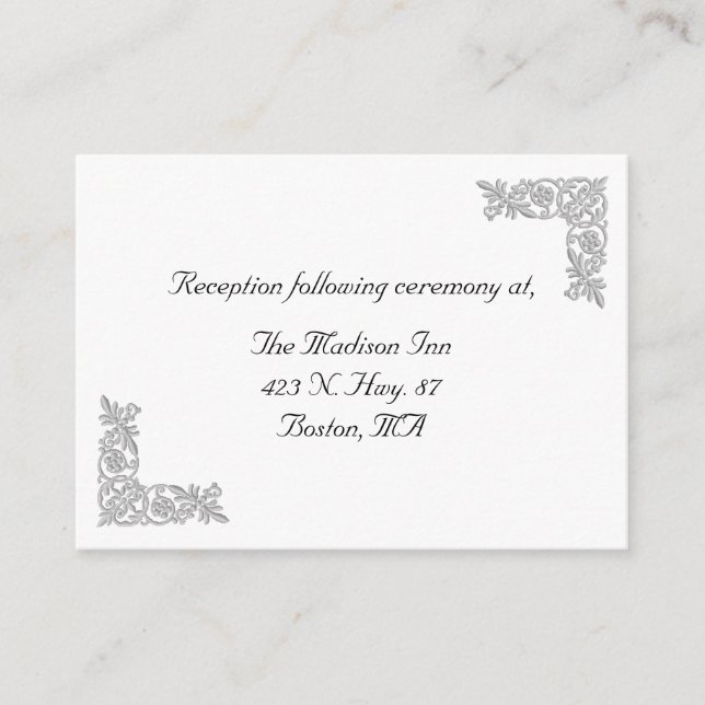 Silver embroidery graphic Wedding enclosure cards (Front)