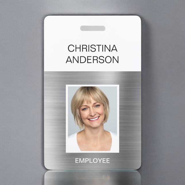 Silver Employee  - Name Photo Corporate Metallic ID Badge (Creator Uploaded)