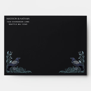 Silver Enchanted Gothic Raven Floral Wedding Envelope