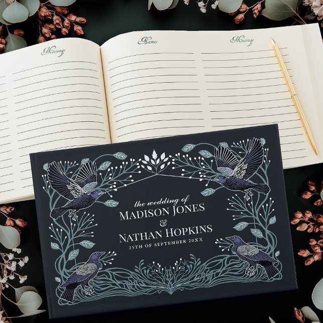 Silver Enchanted Gothic Raven Floral Wedding Guest Book (Creator Uploaded)