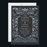 Silver Enchanted Gothic Raven Floral Wedding Invitation<br><div class="desc">Elegant,  whimsical,  and gothic wedding design perfect for an enchanted forest-themed celebration or a moody and dark gothic affair. This design features ravens in a frame of muted teal-blue thorns,  berries,  greenery,  and silver accents. Matching Items in our shop for a complete party theme.</div>
