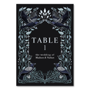 Silver Enchanted Gothic Raven Floral Wedding Table Number