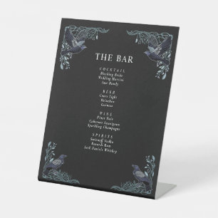 Silver Enchanted Raven Gothic Wedding Bar Menu Pedestal Sign