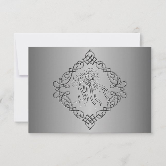 Silver Engraved Look Wedding RSVP (Front)