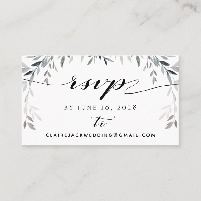 Silver Eucalyptu Greenery Wedding RSVP Online Card (Front)