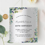 Silver eucalyptus greenery birthday invitation<br><div class="desc">Faux silver looking background decorated with eucalyptus greenery,  golden foliage and silver and green faux glitter,  sparkles. Personalise and add your name and party details. Black letters.</div>