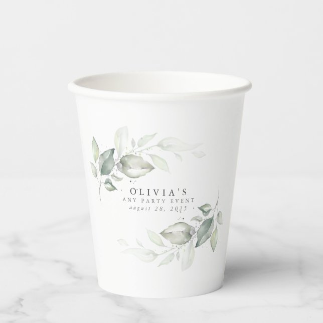 Silver Eucalyptus Greenery Boho Dreamy Paper Cups (Front)