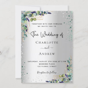Silver Eucalyptus greenery script wedding Invitation