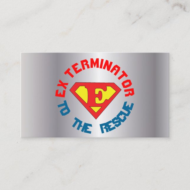 Silver Exterminator to the Rescue Pest Con 2 Sided Business Card (Front)