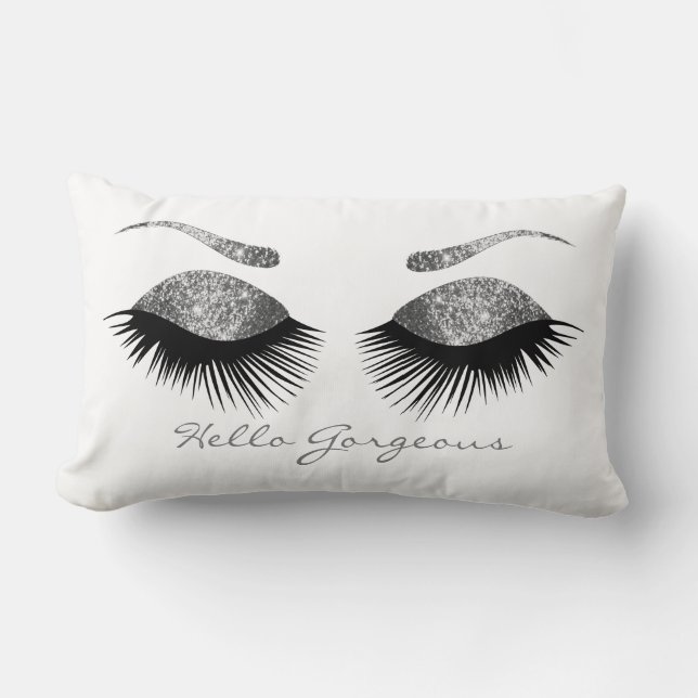 Silver Eyelash and Brows - Hello Gorgeous Lumbar Cushion (Front)