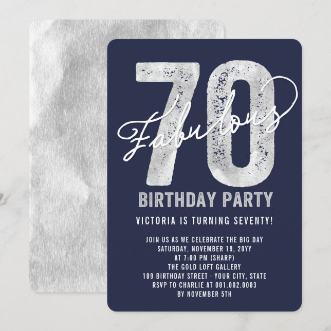 Silver Fabulous Seventy 70th Birthday Party Invite (Front/Back)