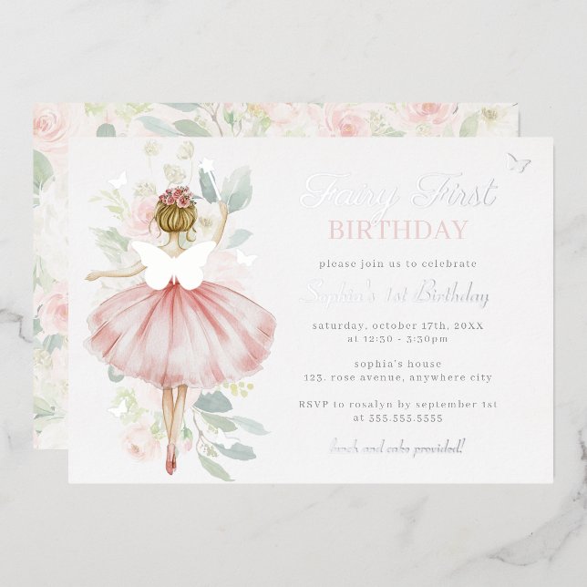 Silver Fairy First 1st Birthday Butterfly   (Front/Back)