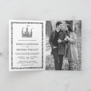 Silver Fairytale Castle Carriage QR Code Wedding Invitation